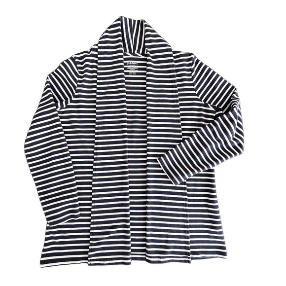 L.L. Bean blue and white stripe open cardigan 100% Supima cotton size M - Picture 3 of 12